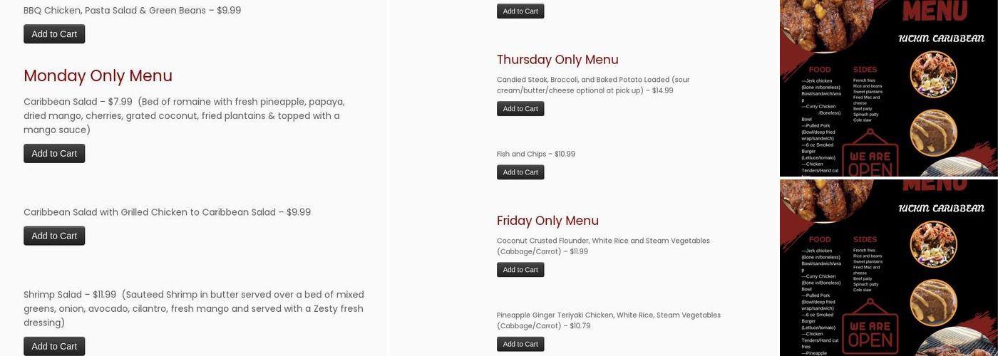 Kickin Caribbean Menu
