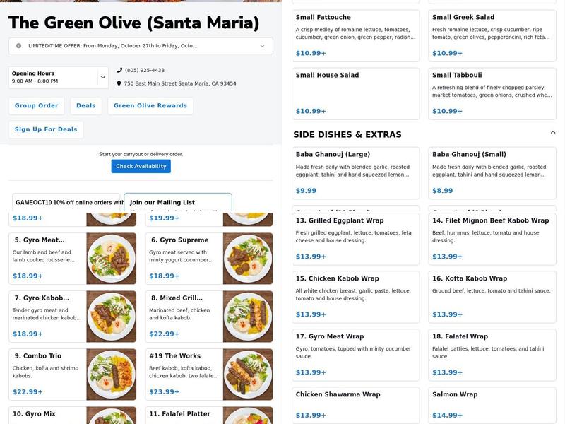 The Green Olive Santa Maria Menu