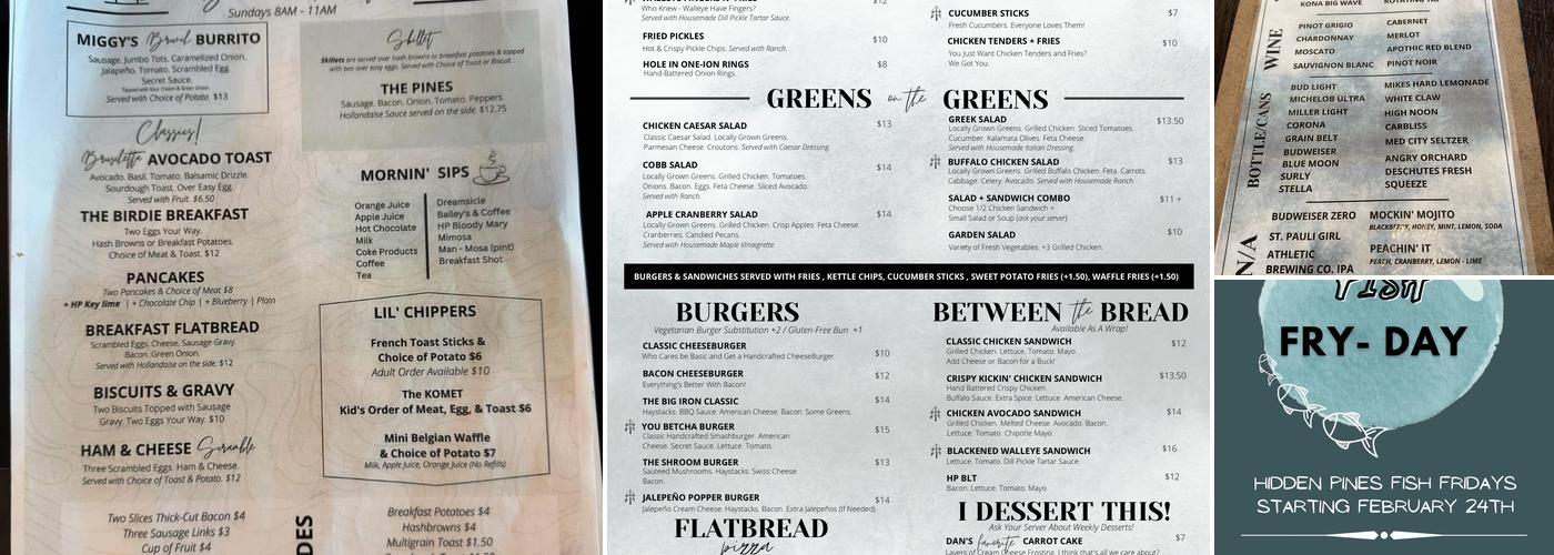 Hidden Pines Bar & Grill Menu