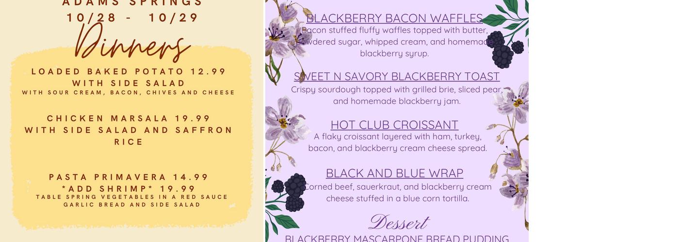 Adam Springs Restaurant and Bar Menu