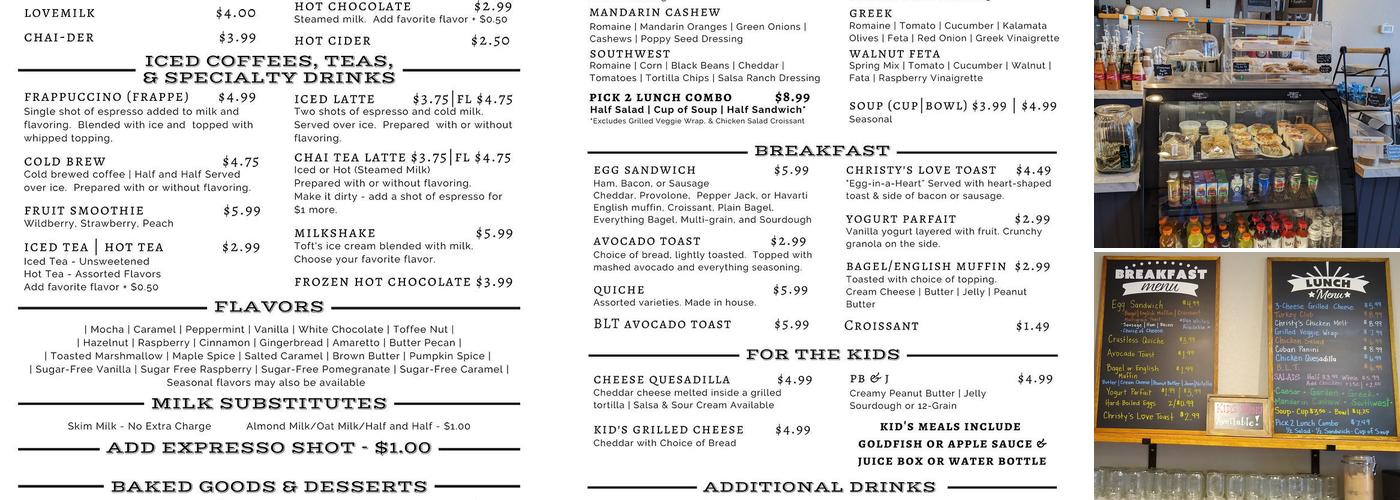 Christy's Corner Cafe Menu