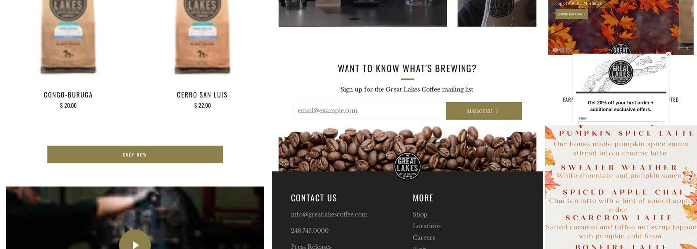 Great Lakes Coffee Menu