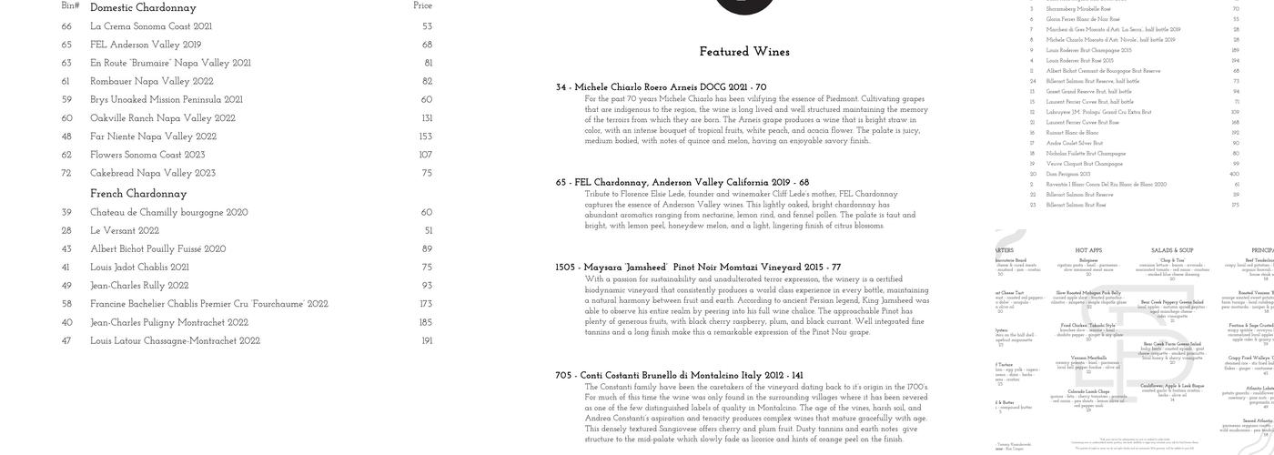 Spring and Porter Menu