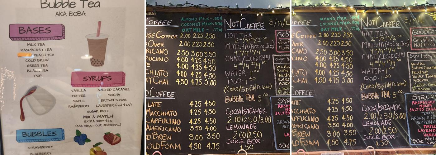 Thumb Roast Coffee Menu