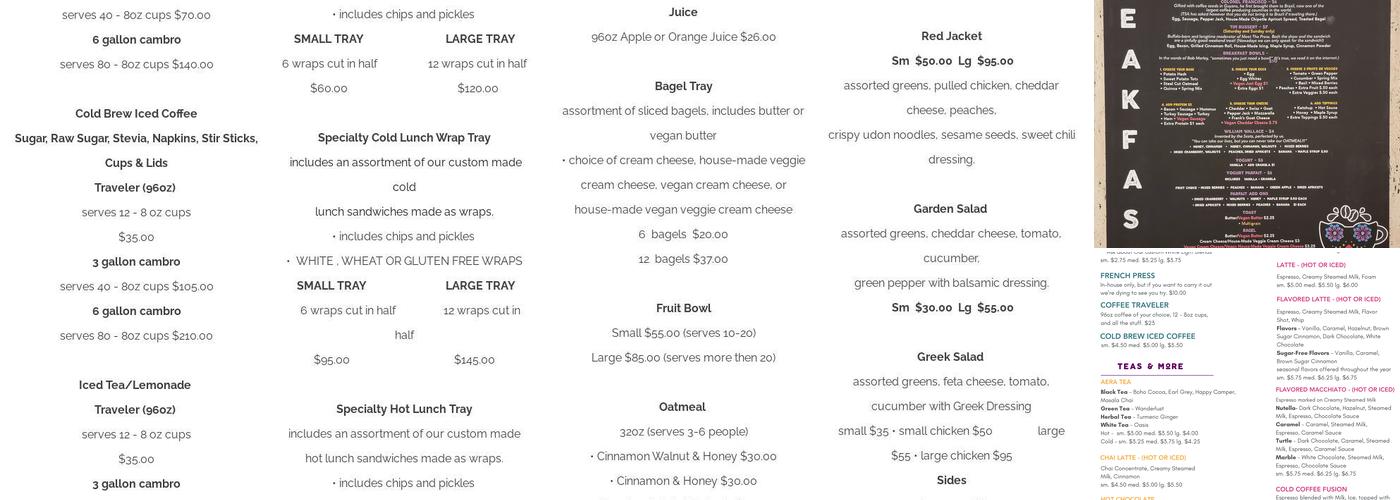 Underground’s Coffee Seneca One Menu