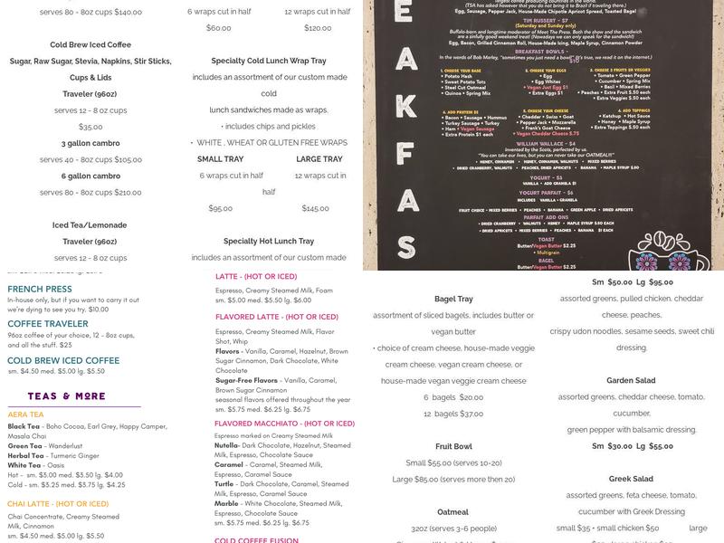 Underground’s Coffee Seneca One Menu