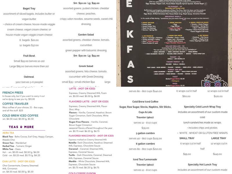 Underground’s Coffee Seneca One Menu