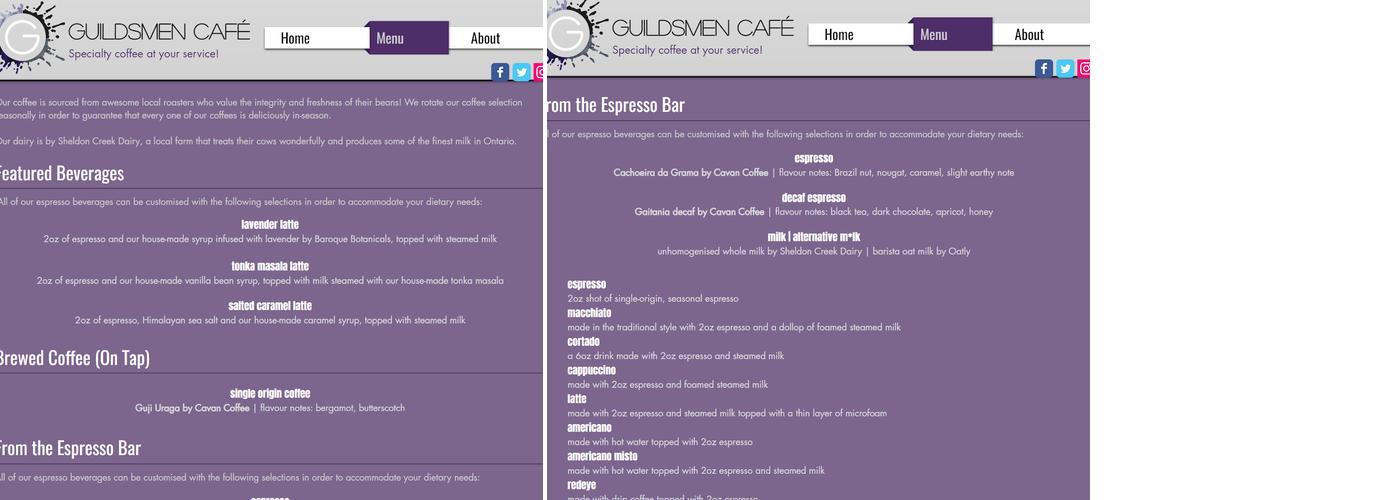 Guildsmen Café Menu