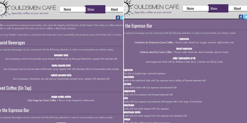 Guildsmen Café Menu