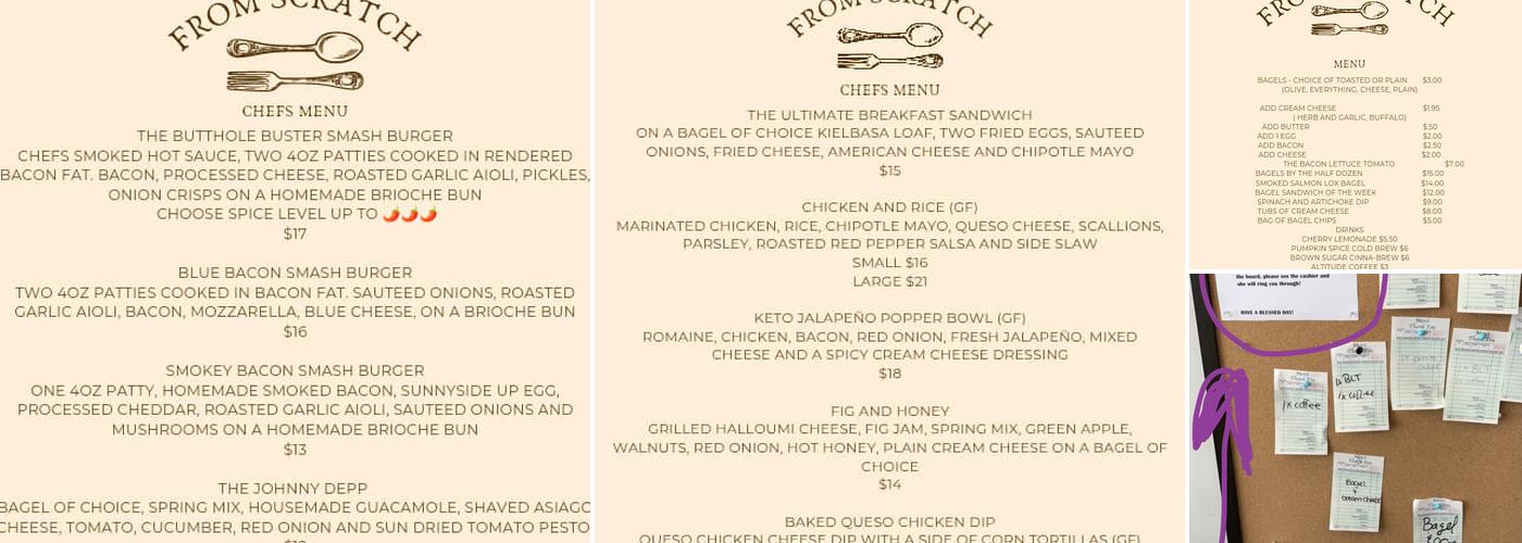 From Scratch Cafe Bistro Menu