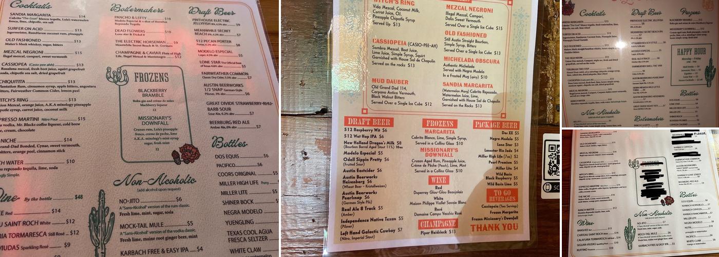 High Noon Menu