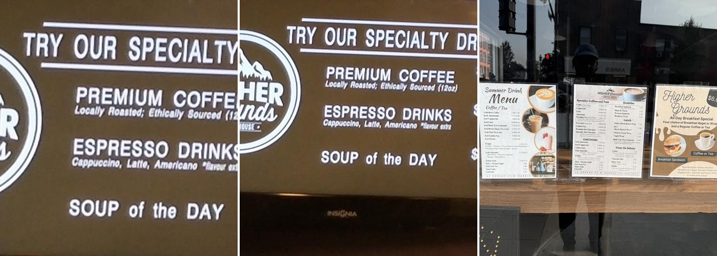 Higher Grounds Coffee House Menu