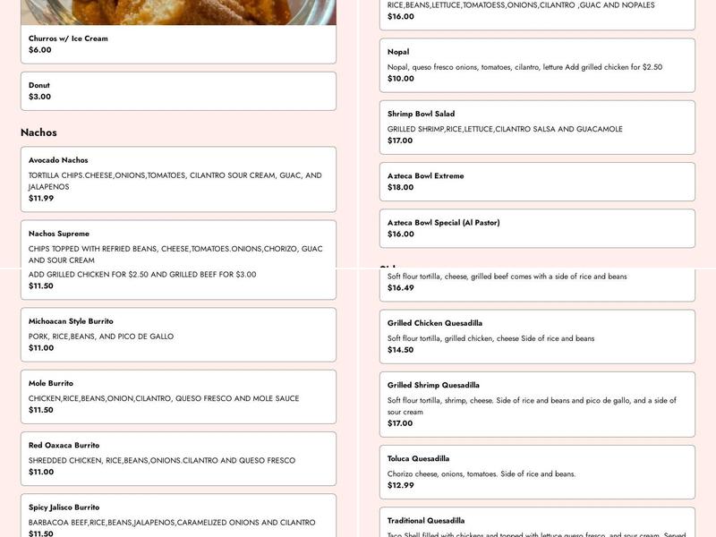 El Avocado Café Menu