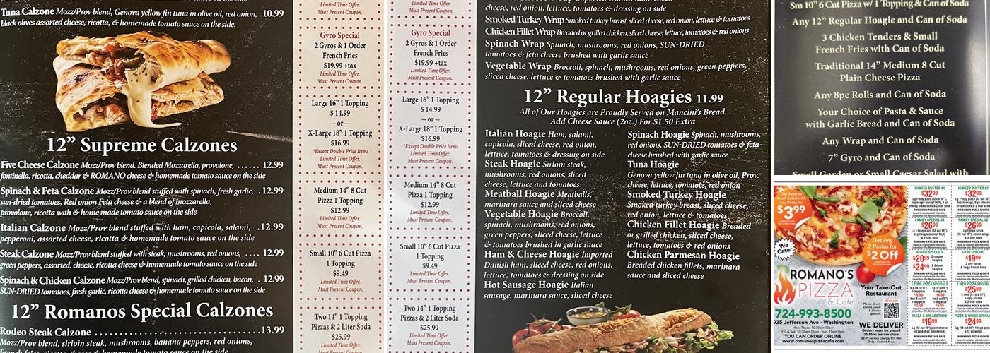 Romano's Pizza Cafe Menu