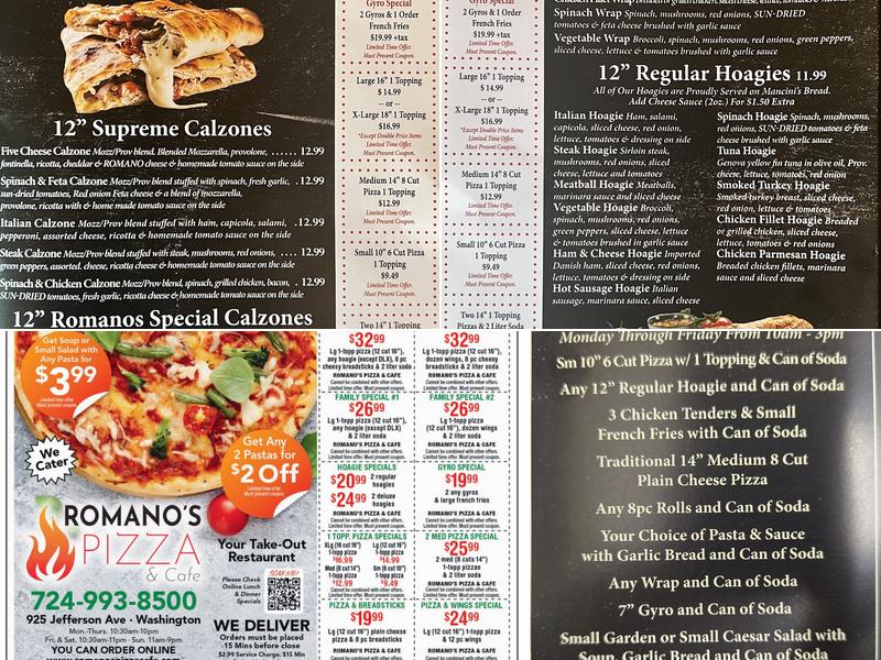 Romano's Pizza Cafe Menu