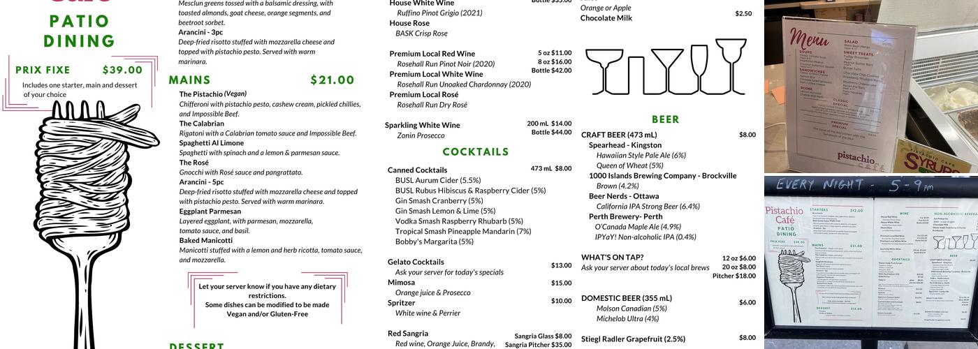 Pistachio Cafe Menu