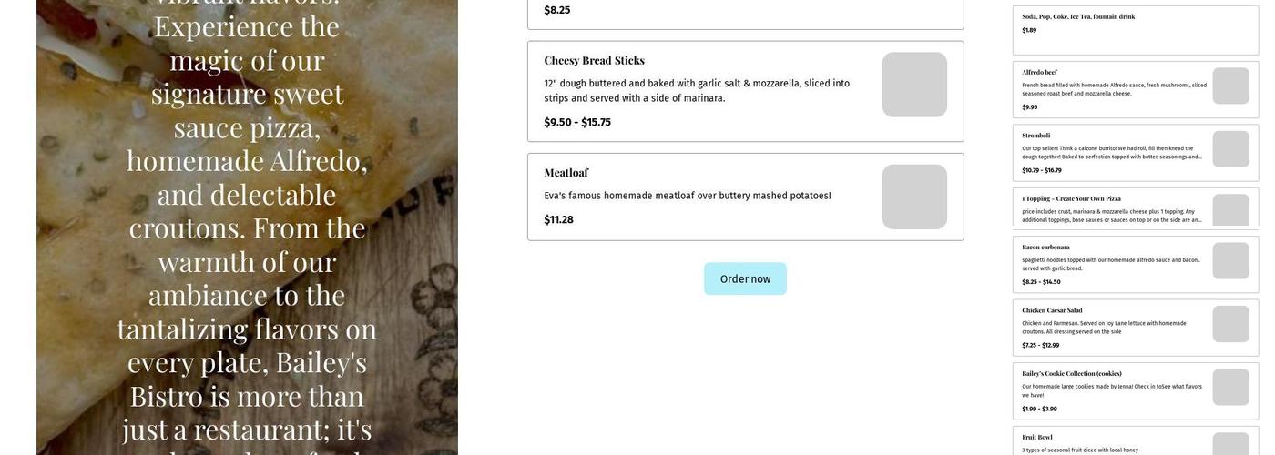 Bailey’s Bistro Menu