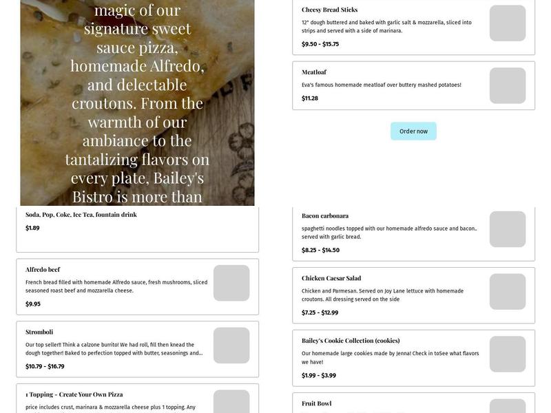 Bailey’s Bistro Menu