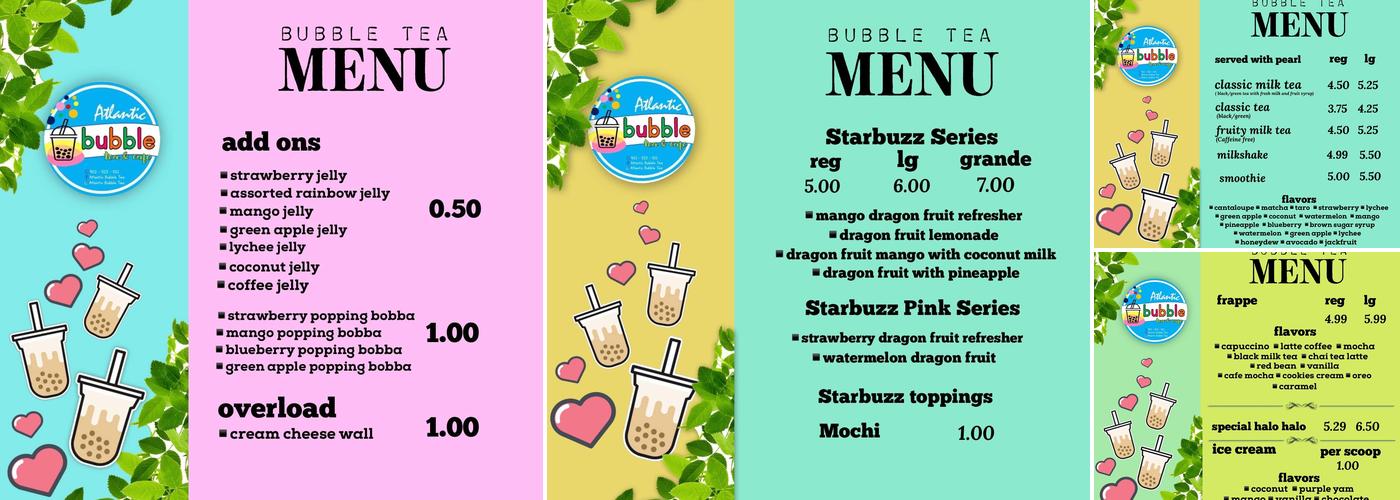 Atlantic Bubble Tea & Cafe Menu