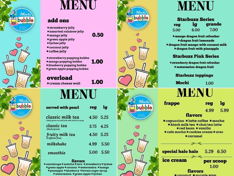 Atlantic Bubble Tea & Cafe Menu