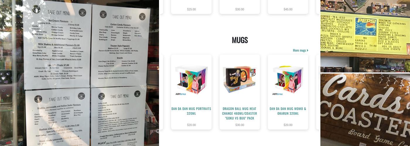 Cards and Coasters Menu