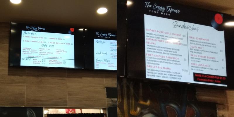 The Cozzy Express Menu