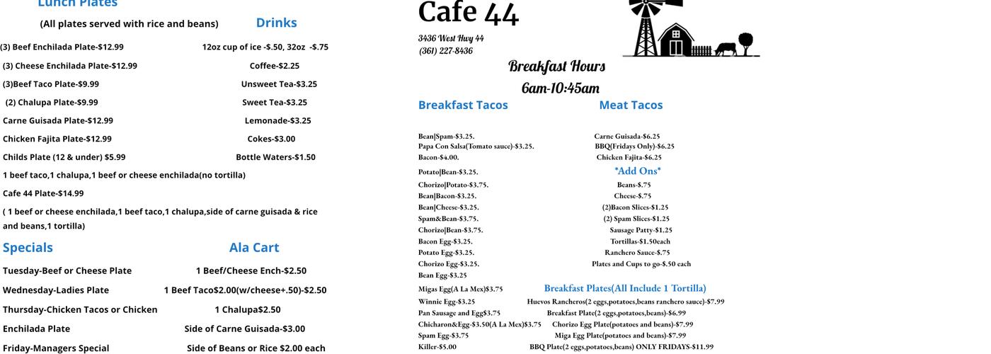 Cafe 44 Menu