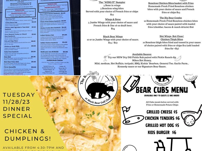 The Bears Den Restaurant Menu