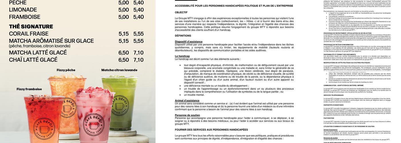 Café Dépôt Menu