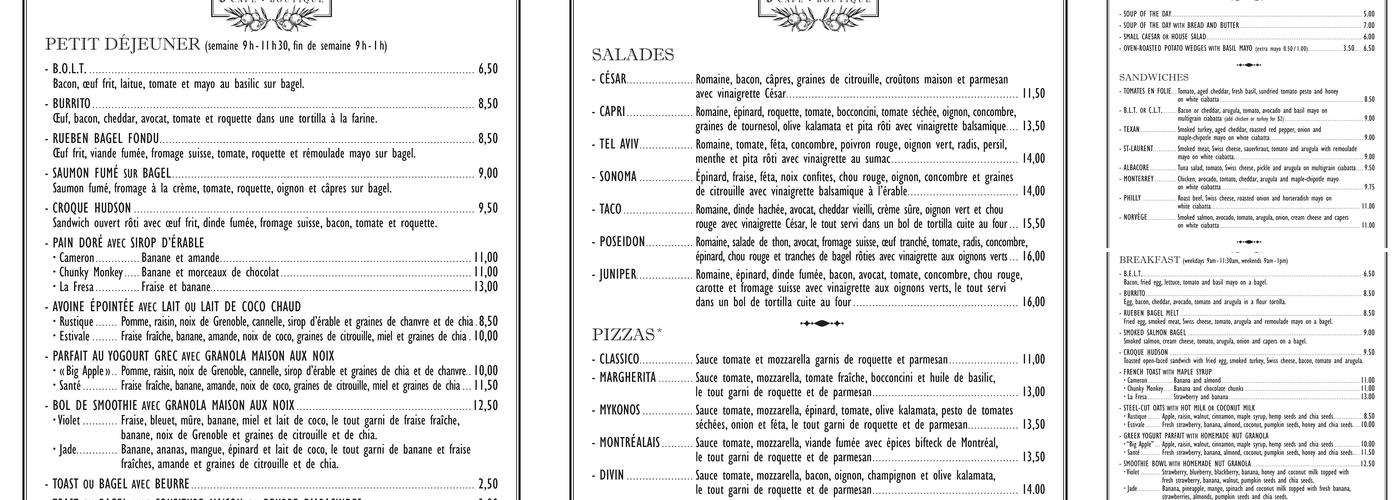 Bistro Boutique Juniper Menu