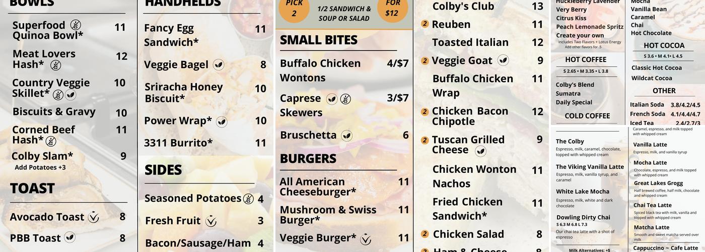 Colby's Cafe & Brew Menu