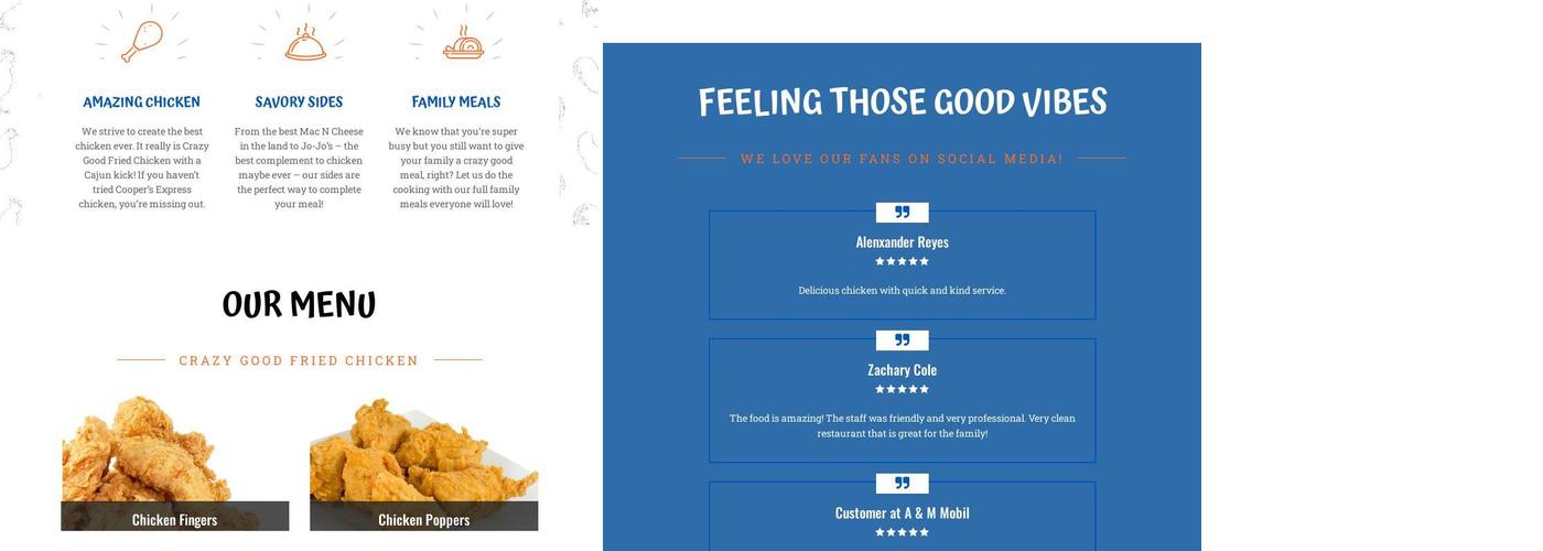 Cooper's Express Menu