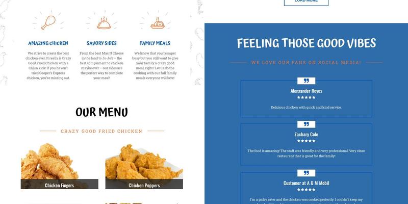 Cooper's Express Menu