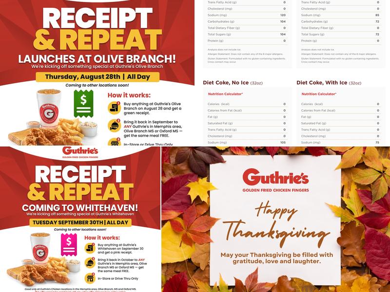 Guthrie's Chicken Oxford Ms. Menu