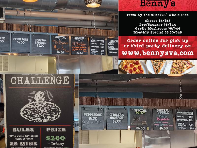 Benny Cantiere's Pizza Menu