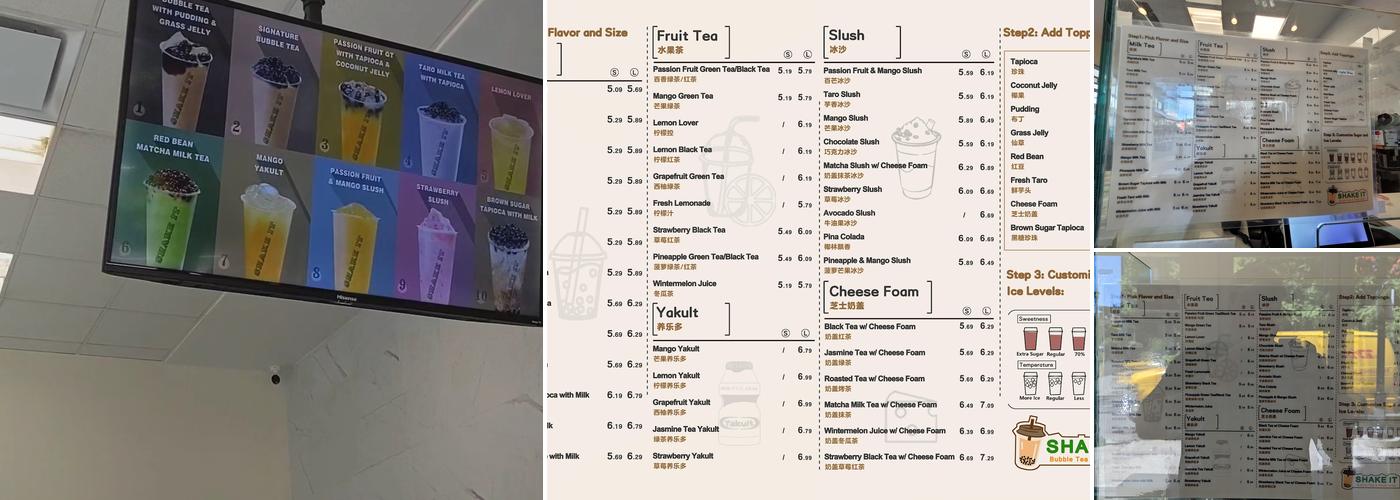 SHAKE IT Bubble Tea (Uptown) Menu