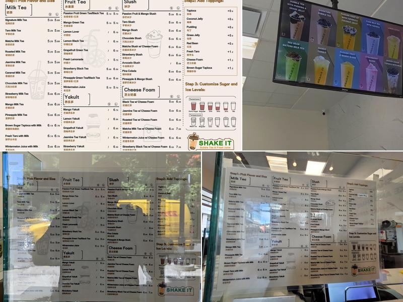 SHAKE IT Bubble Tea (Uptown) Menu