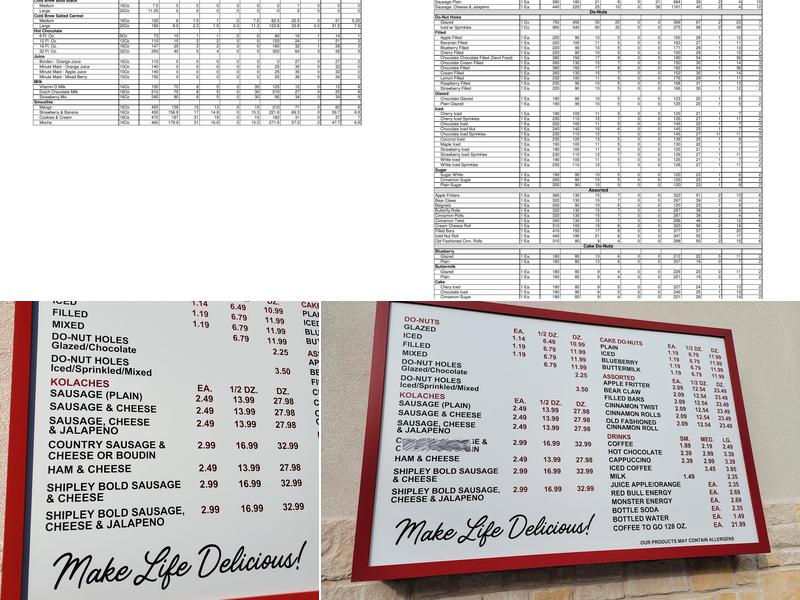 Shipley Do-Nuts Menu