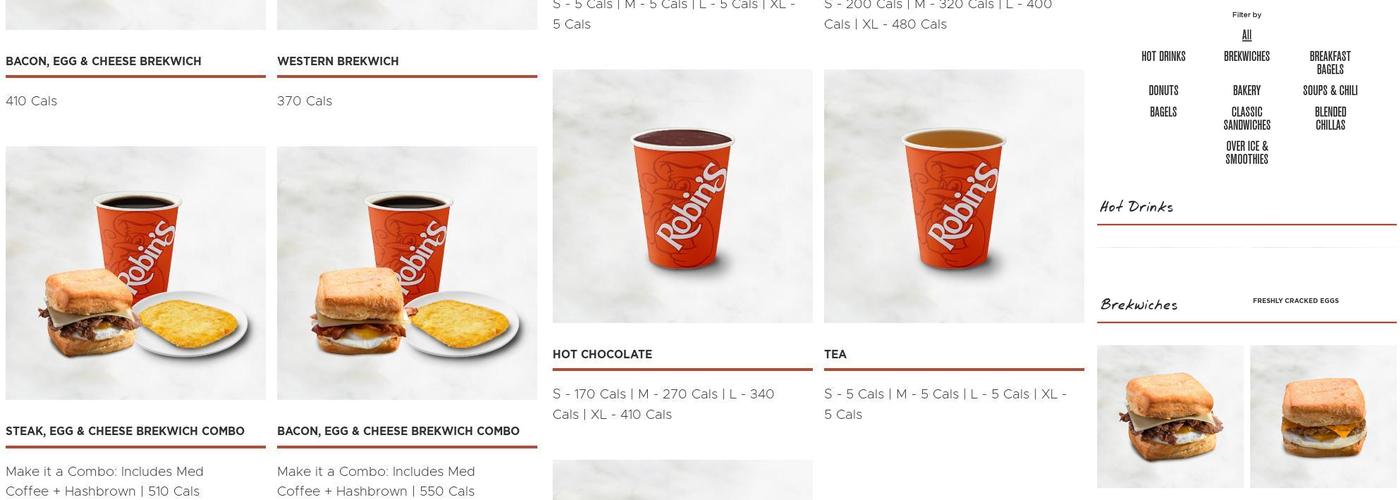 Robins Donuts Menu