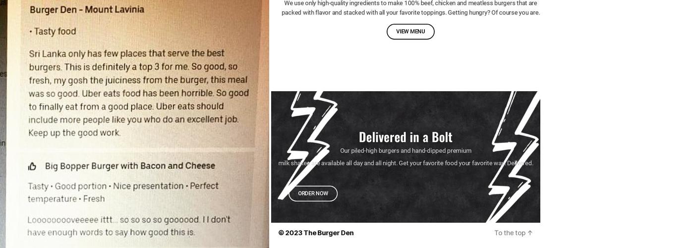 The Burger Den Menu