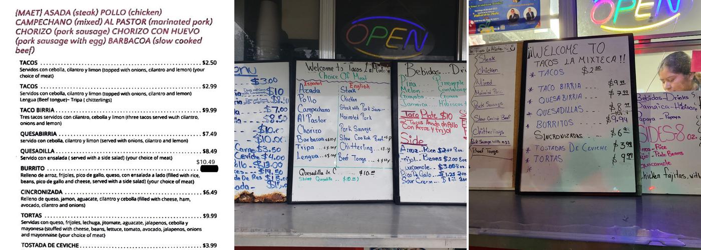 Tacos La Mixteca Menu