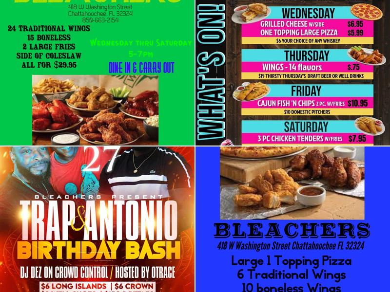 Bleachers & Blayke’s Billiards Menu