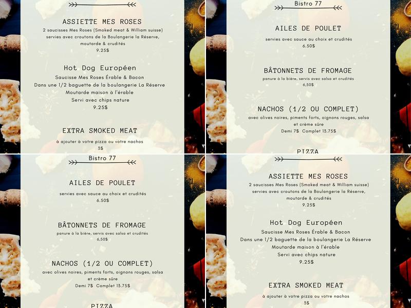 Bistro Le 77 Inc Menu