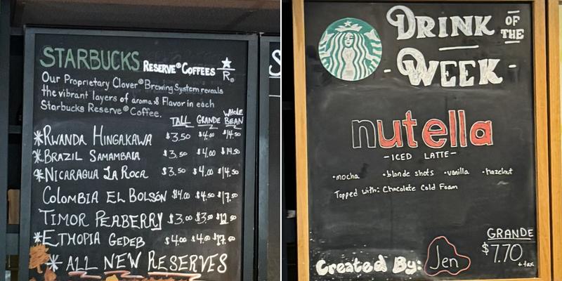 Starbucks Menu