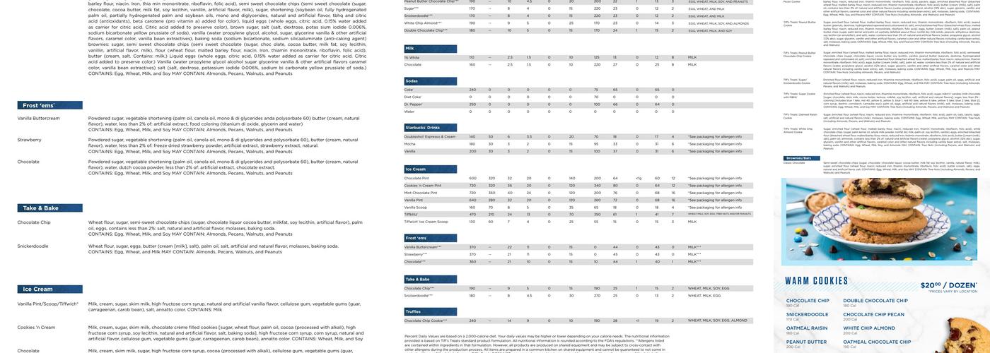 Tiff's Treats Cookie Delivery Menu