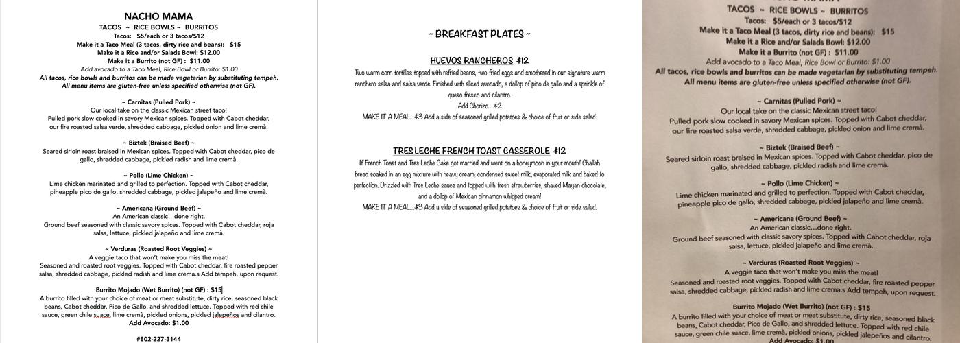 Nacho Mama Menu