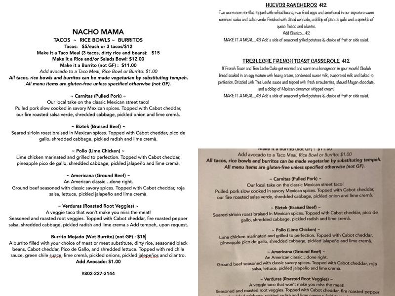 Nacho Mama Menu