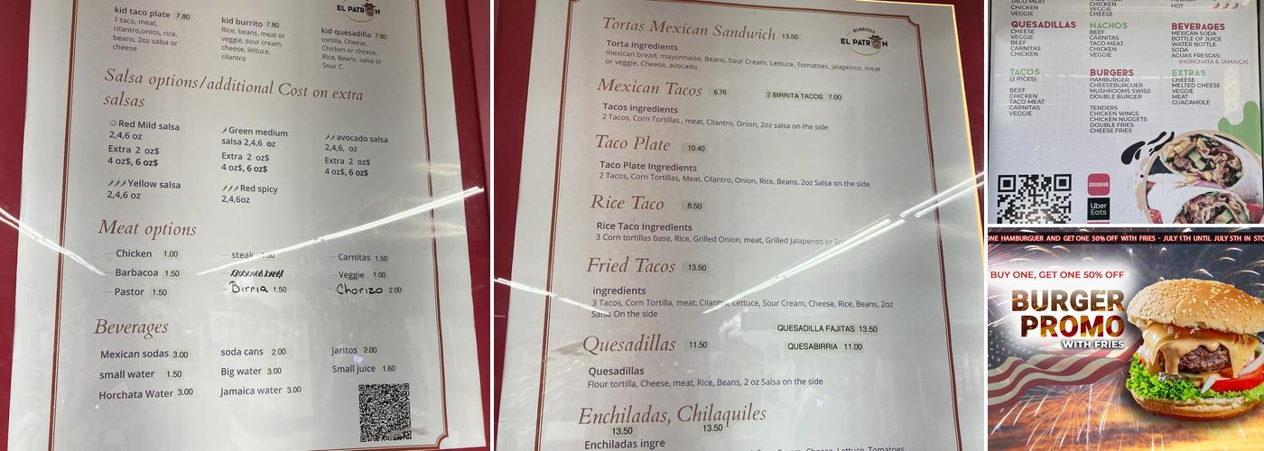 Burritos El Patron Menu