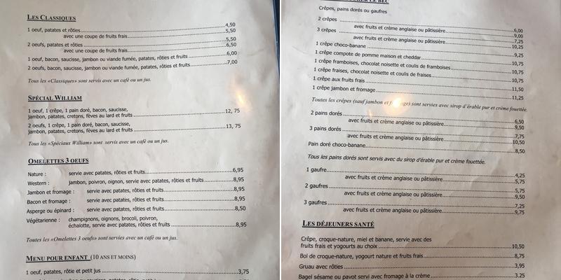 William Café Menu