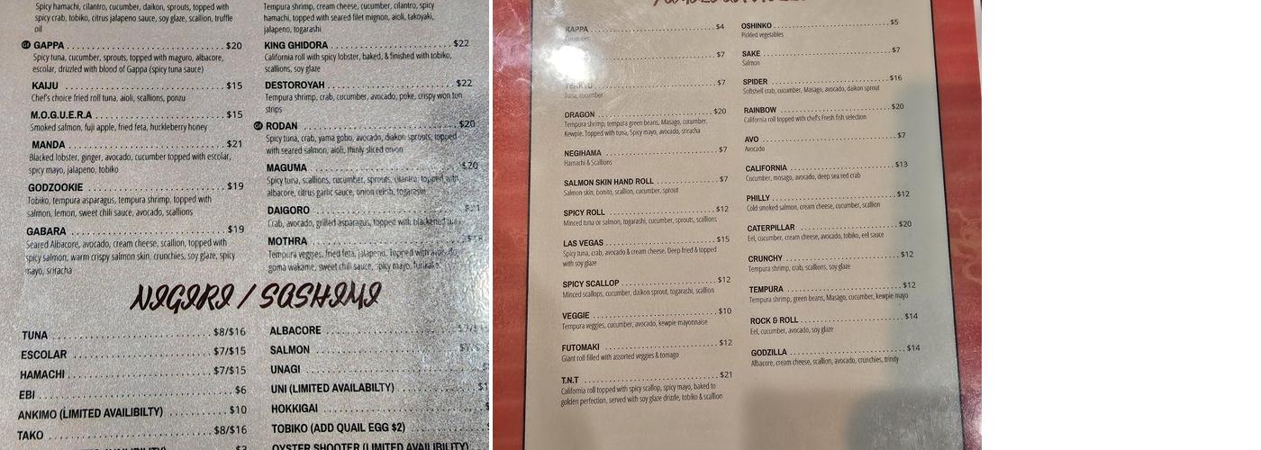 Kaiju Bar & Grill Menu